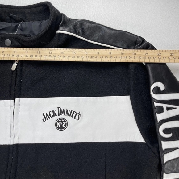 NWT Bishop Jack Daniels Wool Leather Sleeve Bomber Moto Jacket Sz XL Black White - Picture 6 of 13